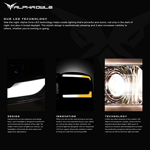 Alpha Owls 8711613 Faróis do projetor com luminária de LED sequencial e luz de startup-Black Amber Fits 2007-2013 Toyota Tundra / 2008-2017 sequoia Halogen Models