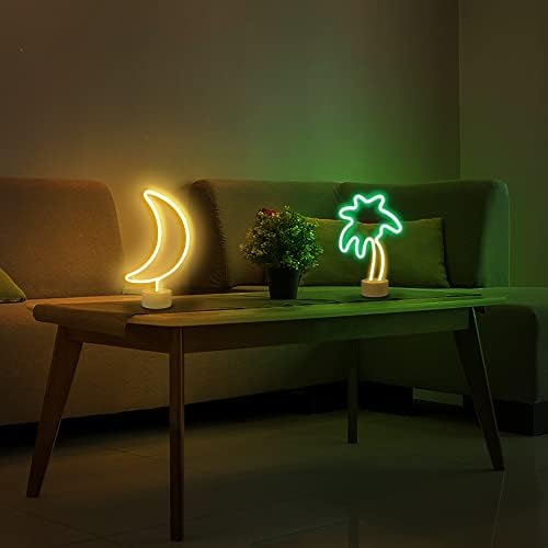 Lumoonosity Moon, Palm Neon Sign Decoração de mesa - LED de bateria/USB