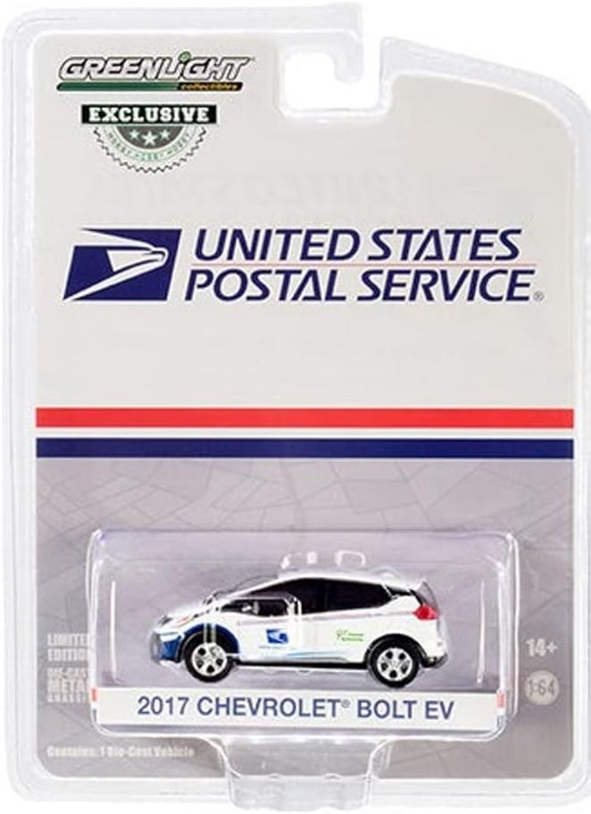 Serviço Postal dos Estados Unidos 2017 Chevy Bolt, White and Blue - Greenlight 30263/48 - 1/64 Diecast Model Model Toy Car