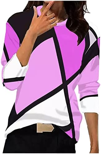 Camisetas casuais femininas bloco colorido de manga longa Tops 2022 Trendy Fall Crewnek