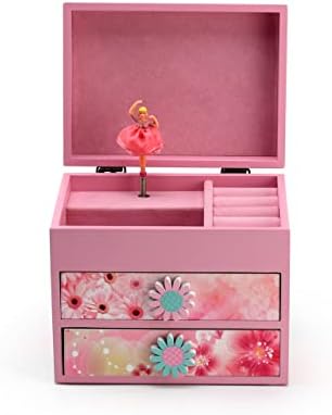 Tema floral de madeira rosa 18 Nota Spinning Ballerina Music Box - Muitas músicas para escolher - Viúva Merry Widow, The