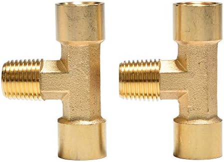 2 pacote de pacote 1/4 NPT BRASS TIPE TIPA, conectores de forma T, fêmea de 1/4 NPT x 1/4 NPT feminino x 1/4 NPT MAIS