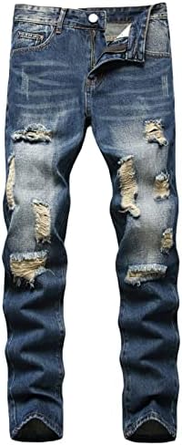 Jeans casuais rasgados masculinos, lison crafos de perna reta de calças de jeans de perna lenta