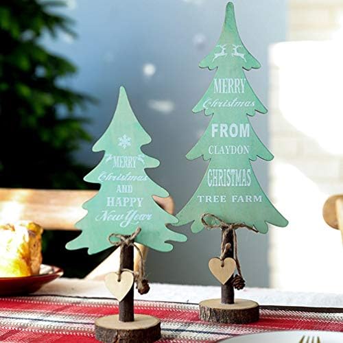 AMOSFUN MINI Árvore de Natal de madeira de madeira Decoração de Natal Feliz Natal Perfeito para mesa e mesa