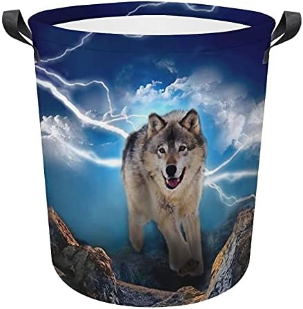 Lobo Prowler à noite cestas de armazenamento de lavanderia