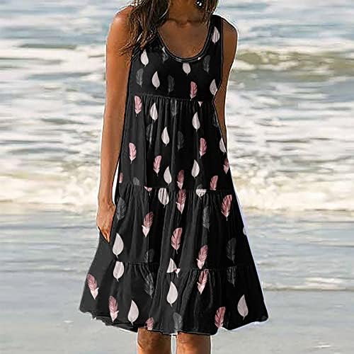 Vestidos de praia lcziwo boho para mulheres 2023 Vestido de tanque de impressão sem mangas e sem mangas de verão