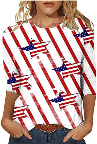 Tuianres feminino américa camisa de bandeira 2023 estrelas da moda listras patrióticas camiseta 3/4 de manga Independence Day Tops Tops