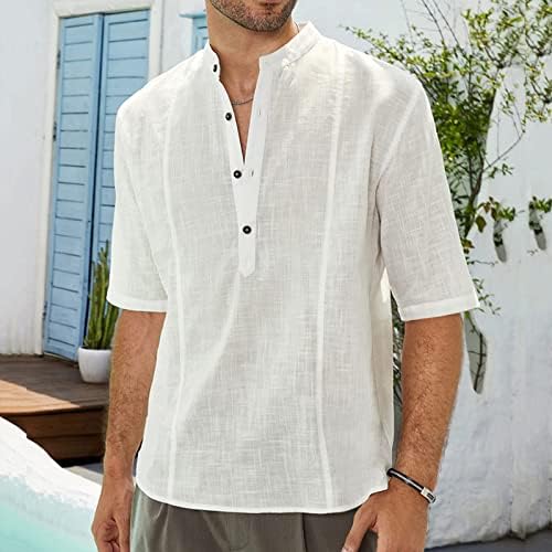 Xxbr camisas para masculino linho de algodão de verão meio manga botão frontal backet pescoço henley tops camisa de praia de