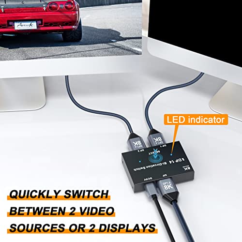 8K DisplayPort Switch Splitter, Mleeda Bidirectional DP 1.4 Switcher 2 em 1 out / 1 em 2 Out, suporta 8k@30Hz 4K@120Hz, compatível