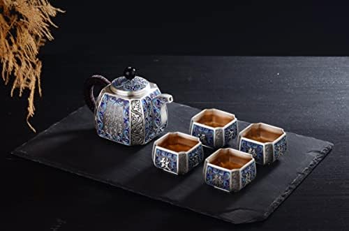Conjunto de chá chineses de gongfu gohq, esmalte S999 Bule de chá artesanal de prata e chá de viagem portátil para adultos para adultos