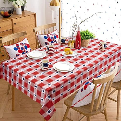 ASPMIZ 4 de julho Tabela de mesa, toalha de mesa vermelha e azul Tonela de mesa, toalha de mesa de poliéster à prova d'água, toalha de mesa patriótica para a decoração de férias de festa de quatro de julho, 60 x 120 polegadas