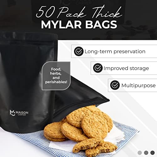 Mylar sacos para armazenamento de alimentos - 50 pacote - 3 tamanhos de bolsa - Pequeno, médio e 1 galão grande -