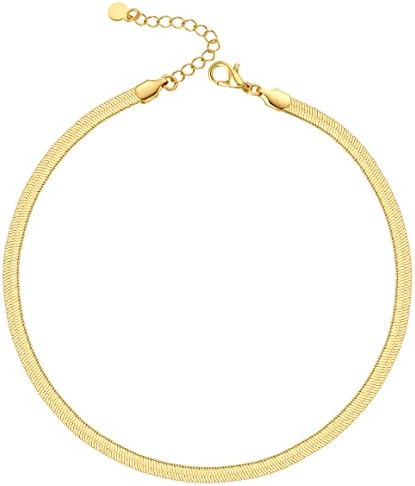 14K Gold banhado colar de gargantilha para mulheres meninas | Cadeia de cobras, link cubano, clipe de papel, cadeia de miçangas de
