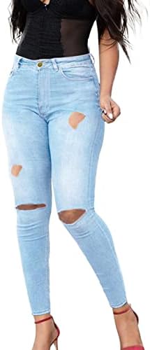 Jeans feminino jeans Hight Wight Ripped Butt Lucking calças jeans destruído