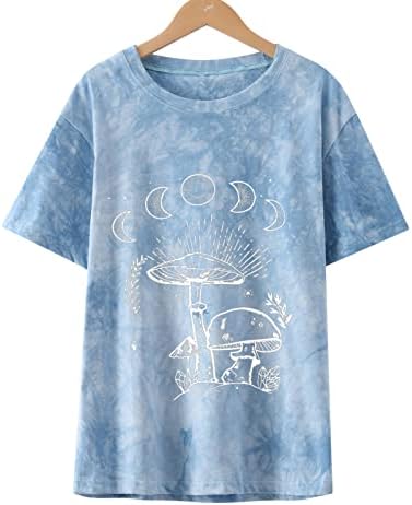 Camisa de tees de verão para mulheres tie-dye moda retro estampado scrub-shirt sun moon gráfico de manga curta top casual