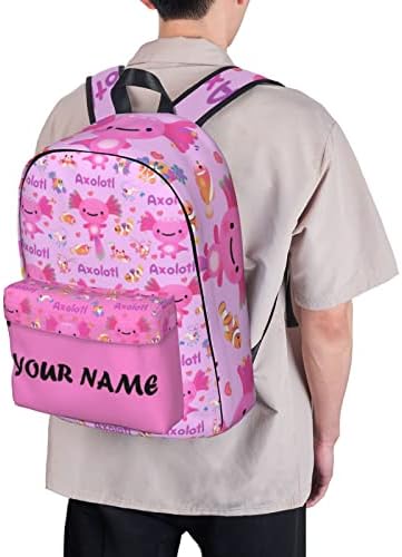 Mochila personalizada para meninos meninas, mochilas personalizadas axolotl com nome, personalize presente de mochila para piquenique de viagem casual de 16 polegadas