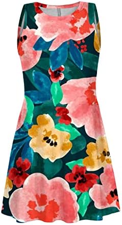 Vestido boho para mulheres 2023 Verão clássico clássico de verão floral tripulação pescoço de pescoço sem mangas casuais praia partida de tanques de tanques
