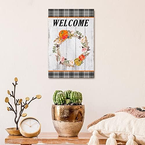 Ação de Graças Welcome Wreath Wood Sign Pumpkin Rose Sinais