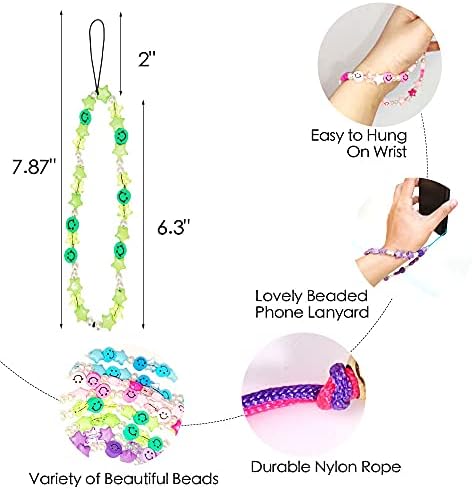 Momhiu miçangue de miçangas strap, 4 pcs de correio de telefone com correia de telefone de 4 PCs Smiley Smiley Face Rainbow
