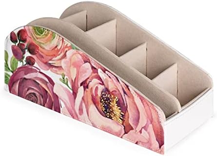 Padrão floral de aquarela porta -controle de controle remoto com 6 compartimentos PU CAIXA DE ARGANIZADOR DE Mesa de couro PU Caixa de armazenamento para escritório em casa