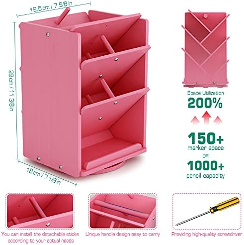Organizador da mesa de rotação rosa de Darfoo - Organizador de suprimentos de arte de bambu, 13 compartimentos Ultra -Garge,