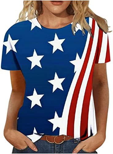 Independence Day Casua Summer Summer Round-G-Shirt Butterfly Impresso Manga curta Tops Blouse