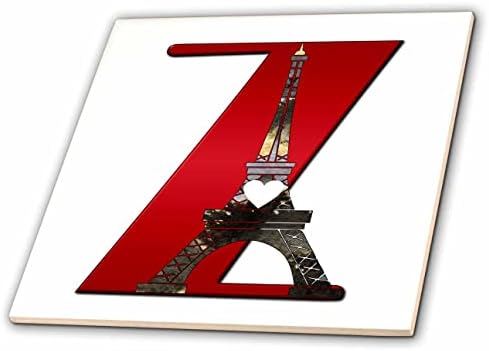 3drose Red Monogram Initial Z com uma torre Eiffel - telhas