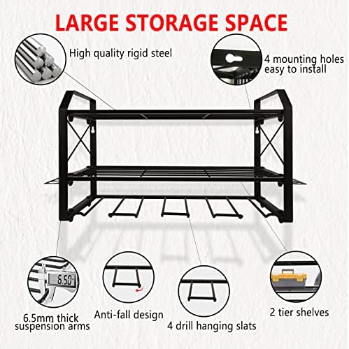 Organizador da ferramenta elétrica e armazenamento para prateleiras de montagem na parede da garagem, cabides de