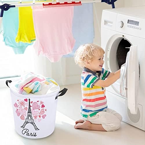 Eu amo Paris Eiffel Tower Laundry Basket Casket Roupas Alto Cesto de Roupa com Handles Storage Bag