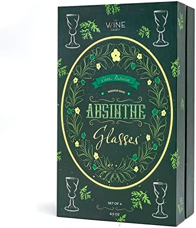 Vintal Crystal Absinthe Vides | Conjunto de 4 | 6,5 oz - Wine Savant - Classic Stemmed com reservatório de bolhas suíços, degustação, nosing e bebida, absinto, sambuca, raki, pastis, ouzo, bebendo fada verde