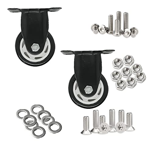 Vermeyen 3 Mini -rodas de rodízio preto Industrial Conjunto de 2 rodas de giro fixo não giratório para móveis e carrinho de bancada, rodas de poliuretano de placa superior de metal