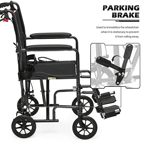 Cadeias de rodas de monibloom para adultos Cadeira de transporte compacta de assento de 16 polegadas com travessuras de mão
