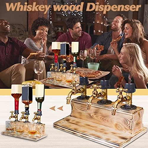 Yowein Whisky Wood Dispenser Faucet Shape para jantar Dispensador de licor de uísque de madeira, dispensador de madeira de uísque de bebida, dispensador de uísque de tiro dispensador de garrafa para barra
