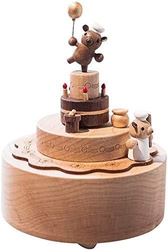 Alremo Huangxing - Boxes de música colecionáveis ​​Caixas de música de madeira fofa, modelo de urso e bolo, caixas de música criativas e enroladas, ornamento para Natal/aniversário para feriado de aniversário de Natal