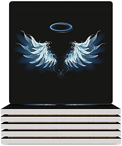 Blue Angel Wings Square Ceramic Coasters para bebidas com copos de backing de cortiça Coloque tapetes para decoração de casa