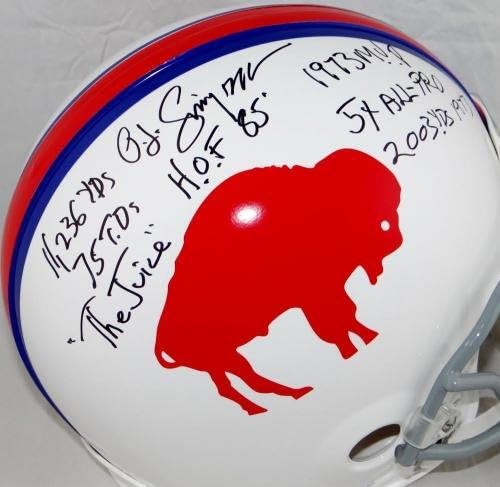 O.J. Simpson assinou contas f/ s autênticas 65-73 capacete de TB com 7 estatísticas- JSA W Auth- capacetes NFL autografados