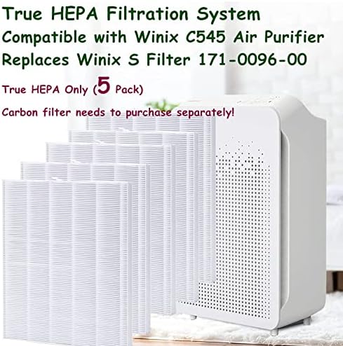 C545 Filtro de substituição HEPA TRUE compatível com o purificador de ar Winix C545, substitui o filtro Winix S 1712-0096-00, 5 pacote Hepa Filtrrer Somente