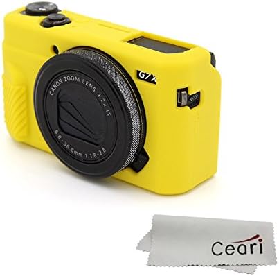 Câmera de borracha de case de silicone Ceari Pele para a câmera da Canon PowerShot G7X Mark II Câmera digital + pano de microfibra - Amarelo