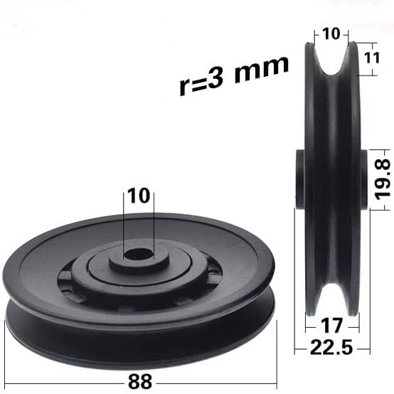 ZCZQC Black 90mm Nylon Rolamento universal Roda de polia para ginástica Equipamento de ginástica Cabo