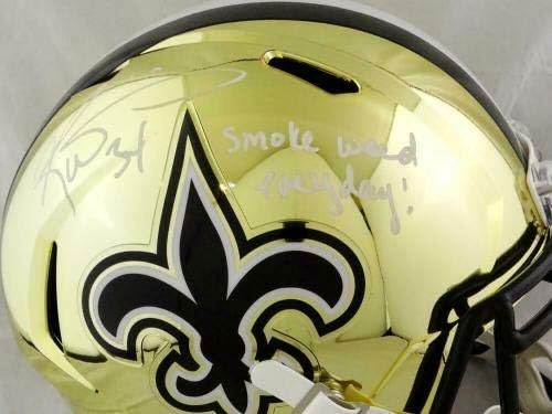 Ricky Williams assinou o capacete de capacete do Saints Chrome do New Orleans W/Swed-