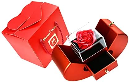 Caixa de presente de forma de coração vermelho com rosas e cartão de felicitações de amor 3D, presentes criativos para entes