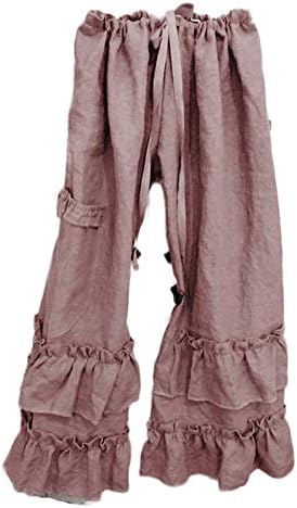 Andongnywell Women's High Caist Casual Pants Caminhadas de cordão de calças largas largas e largas com calças de bolsos