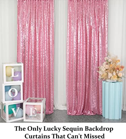 Painel de cortina de lantejão 2ftx7ft rosa ouro glitter lantejache cortinas decoração de aniversário fúcsia sequência rosa
