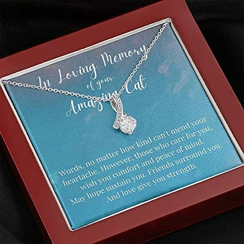 Jóias de cartão de mensagem, colar artesanal- Presente personalizado Petit Ribbon, Cat Memorial Presente Presente de Pet