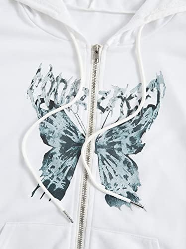 Sweatyrocks Sweatshirt feminino Rhinestone Butterfly Graphicstring Capelie Jacket