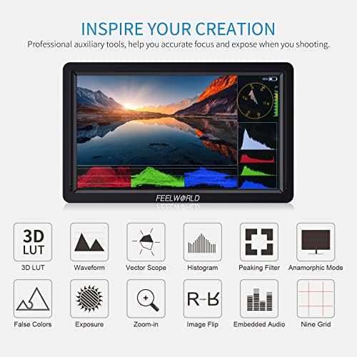 FeelWorld FW568S Monitor de campo de câmera DSLR de 6 polegadas com forma de onda 3D LUT SDI 4K HDMI Saída de saída de vídeo Pooking Focus