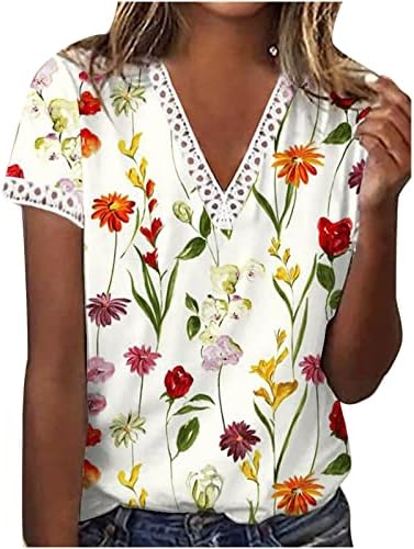 Mulheres impressam as camisetas vneck renda spandex blusa camisa