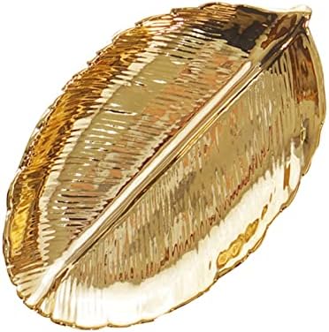 Pequena bandeja de folhas douradas Cerâmica decorativa Decoração de ouro Ring ring prato prato dourado jóia tigela de