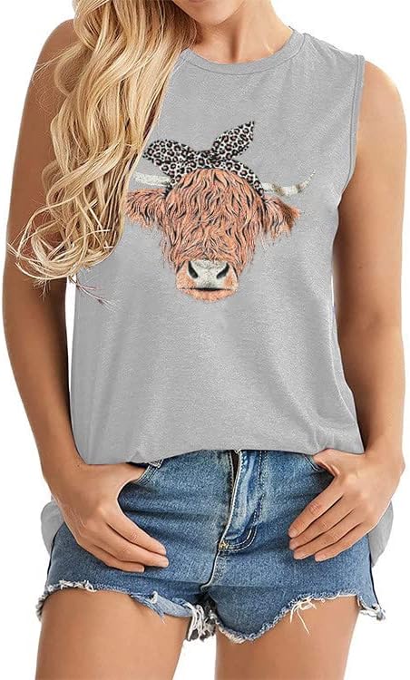 Colete adolescente meninas 2023 Cotton Leopard Cow Print Kawaii Cami Tank Loue Fit Blouse Gounts Bouse Tshirt para mulheres em