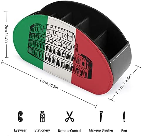 Roman Coliseu Italian Flag Remote TV Controle PU Organizador de caixa de armazenamento de couro com 5 compartimentos
